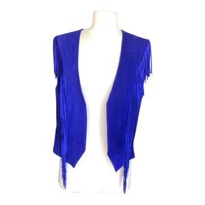 Vintage Continental Leather Fashions Blue Suede Western Boho Fringe Vest